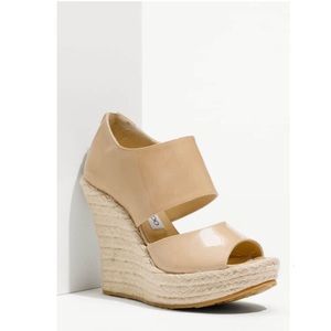 Jimmy Choo Nude Patent Leather Espadrille Wedge